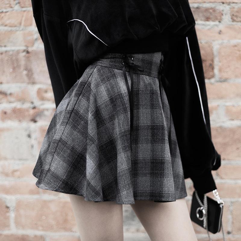 High Waist Plaid Lace Up Skirt