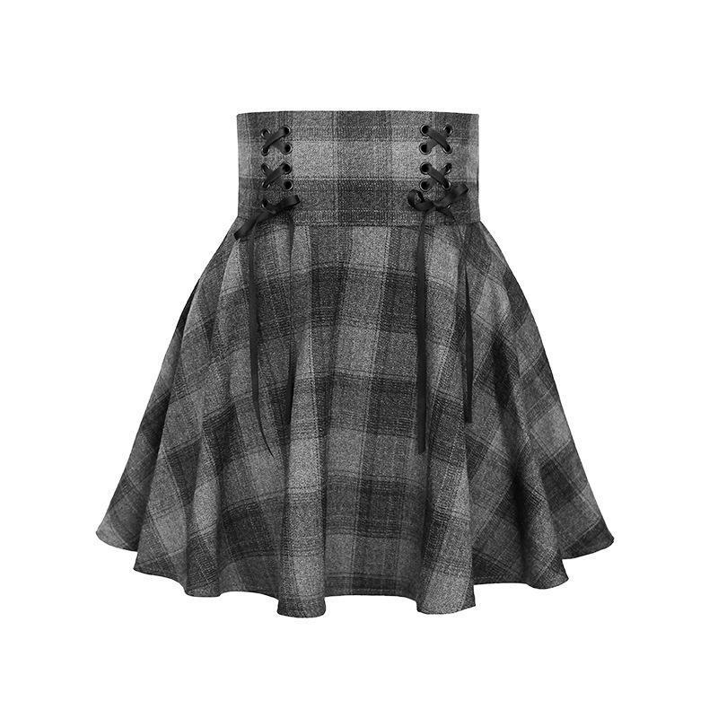 High Waist Plaid Lace Up Skirt