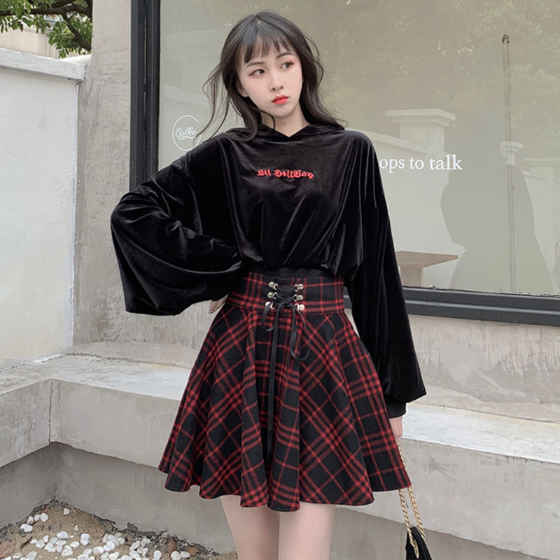 High Waist Plaid Mini Skirt