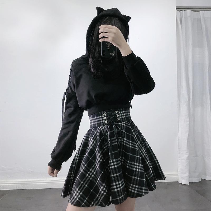 Cat Ears Lace Up Hoodie Skirt Baly Shop