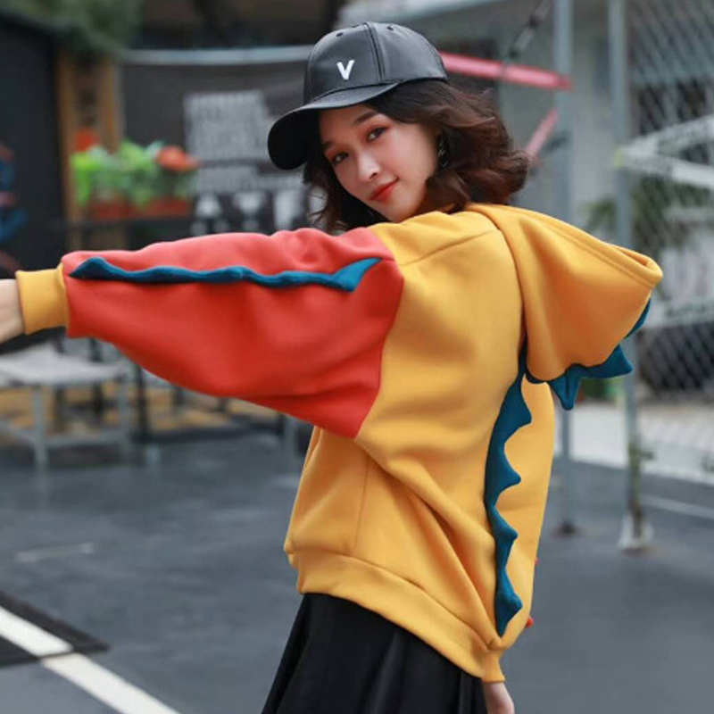 Cute Dinosaur Color-block Hoodie