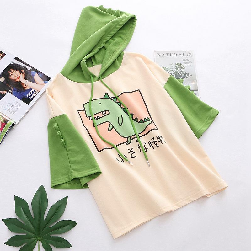 Dinosaur Japanese Hooded T-shirt