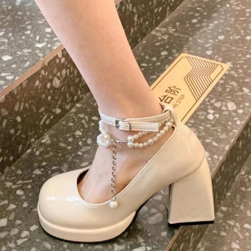 Pearl Lace Bow High Heels