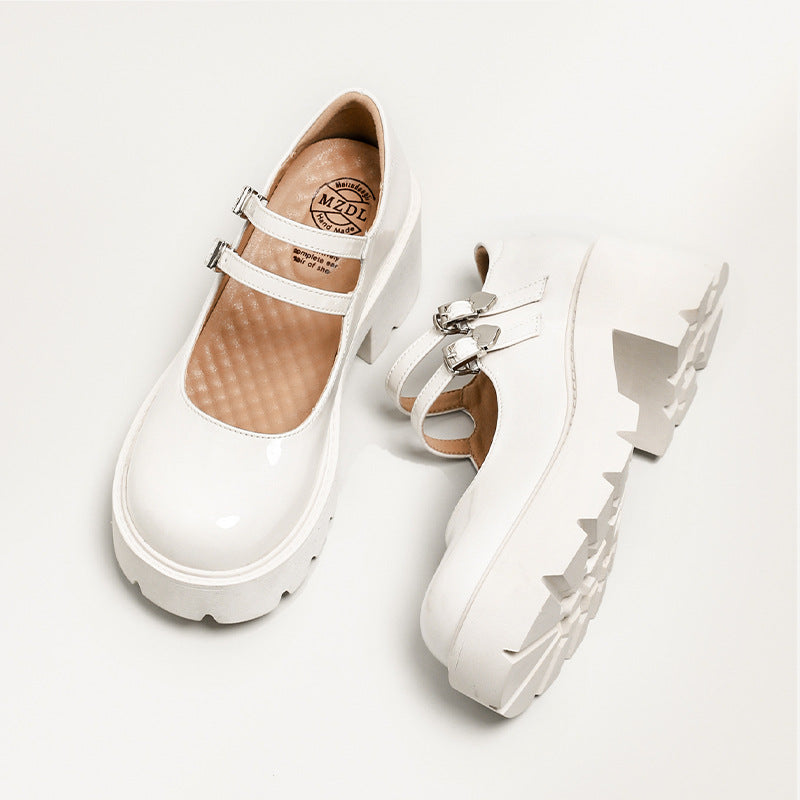 Platform Mary Jane Shoes Double Buckle Wedges