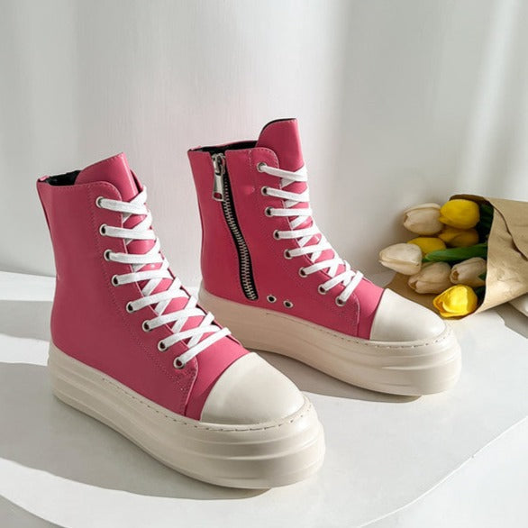 Platform Zip up High-top Canvas Boots