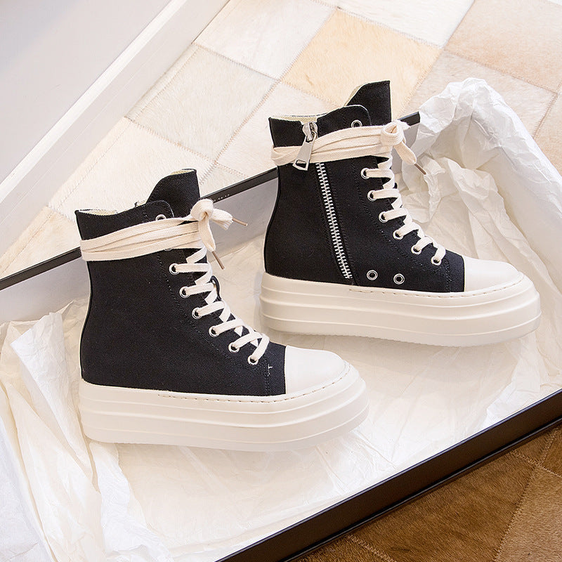 Platform Zip up High-top Canvas Boots