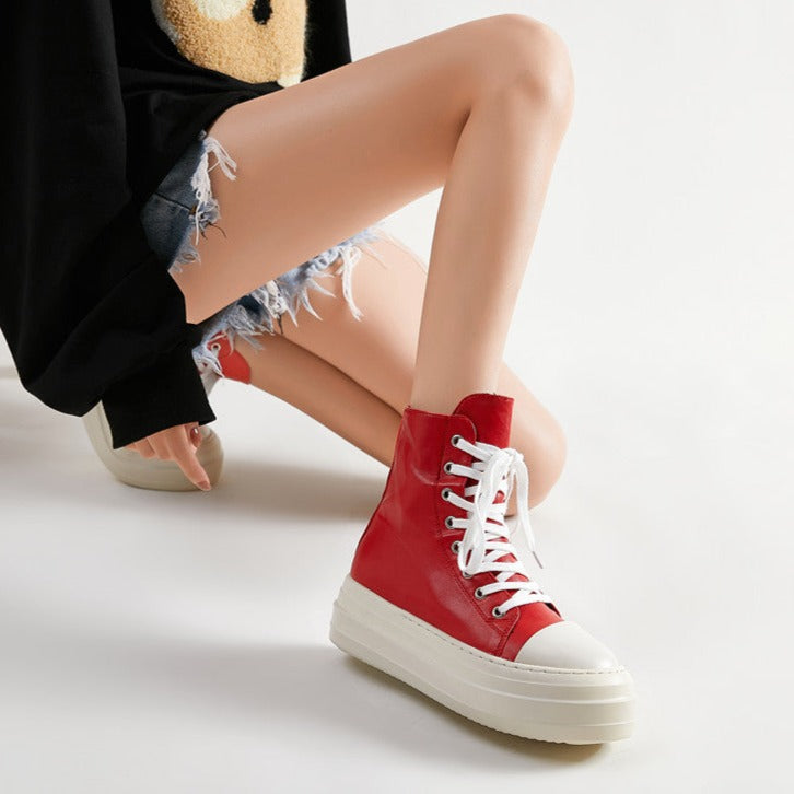 Platform Zip up High-top Canvas Boots