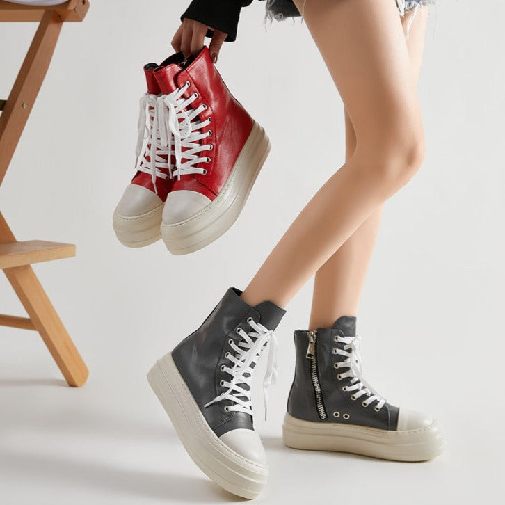 Platform Zip up High-top Canvas Boots