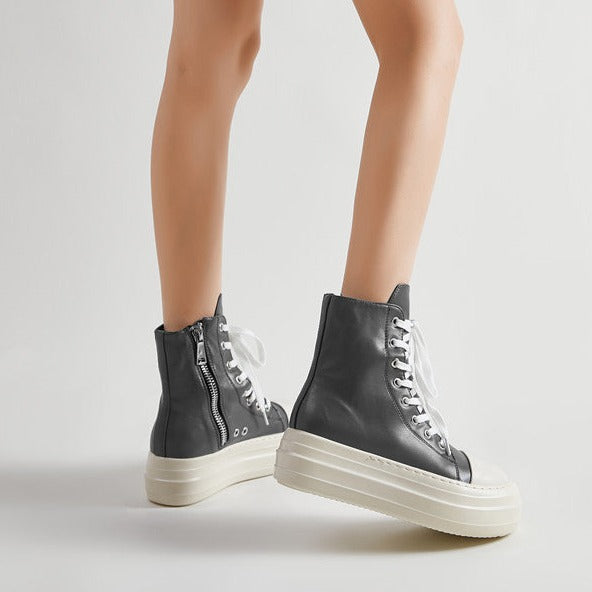 Platform Zip up High-top Canvas Boots