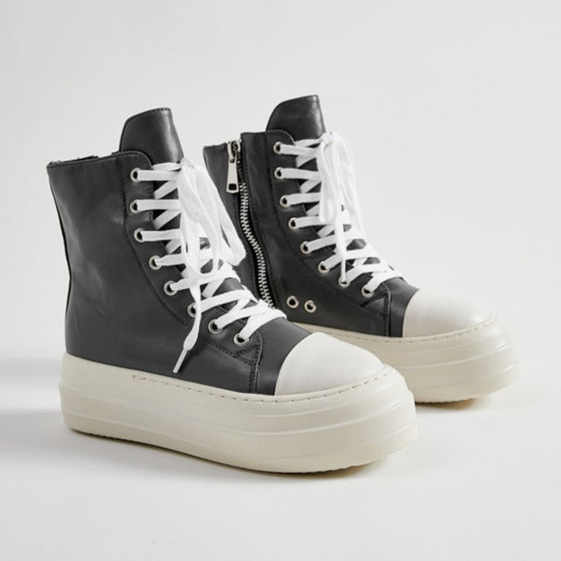 Platform Zip up High-top Canvas Boots