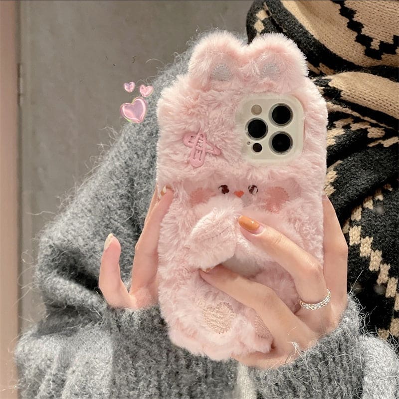 Cute Plush Fur Fluffy Bunny Phone Case