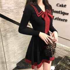 Knitted Bow Collar Dress
