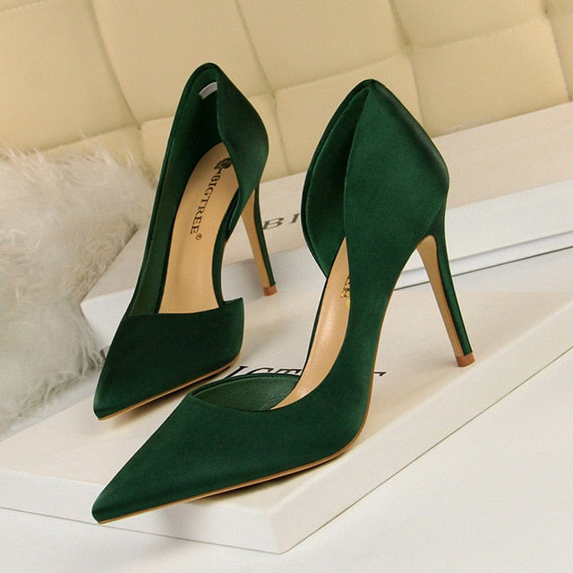 Satin Pointed Toe High Heels Dress Wedding Shoes