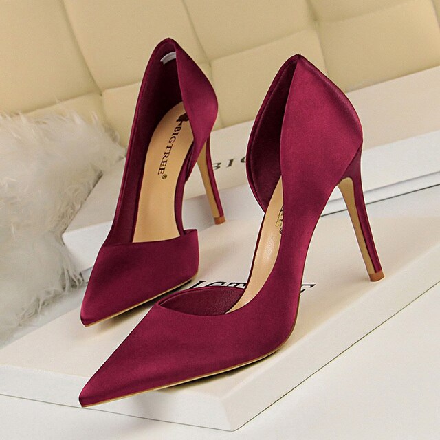 Satin Pointed Toe High Heels Dress Wedding Shoes