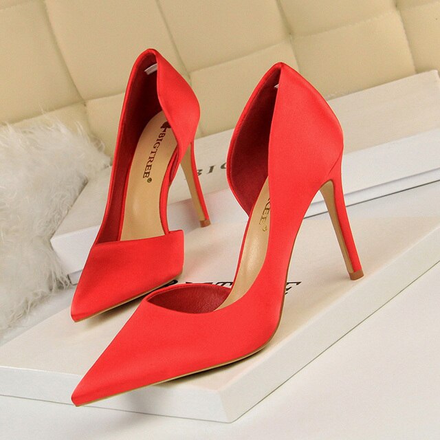 Satin Pointed Toe High Heels Dress Wedding Shoes