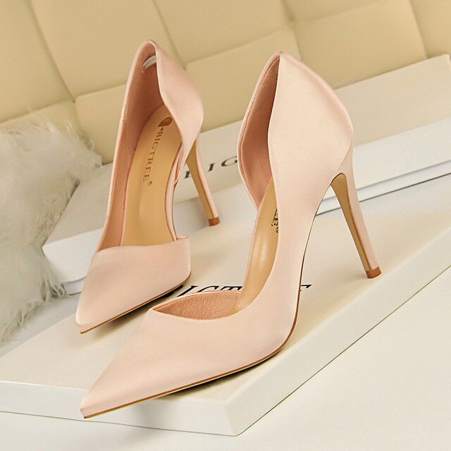 Satin Pointed Toe High Heels Dress Wedding Shoes