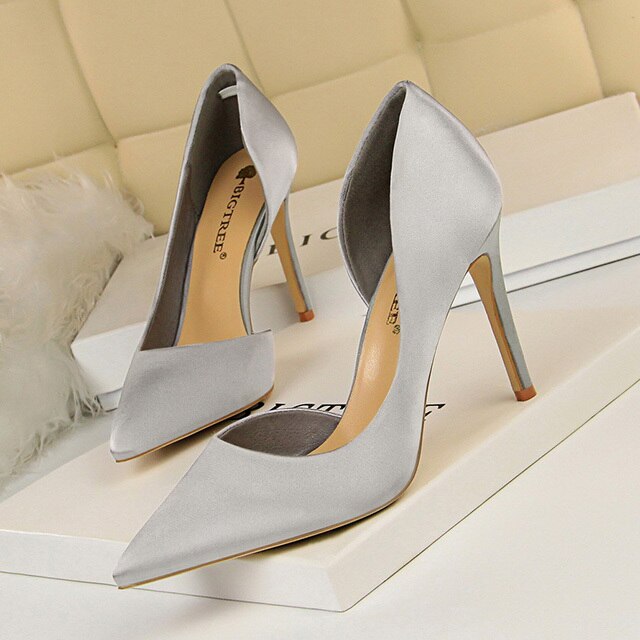 Satin Pointed Toe High Heels Dress Wedding Shoes