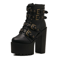 Gothic Platform Rivet Black Zipper Boots