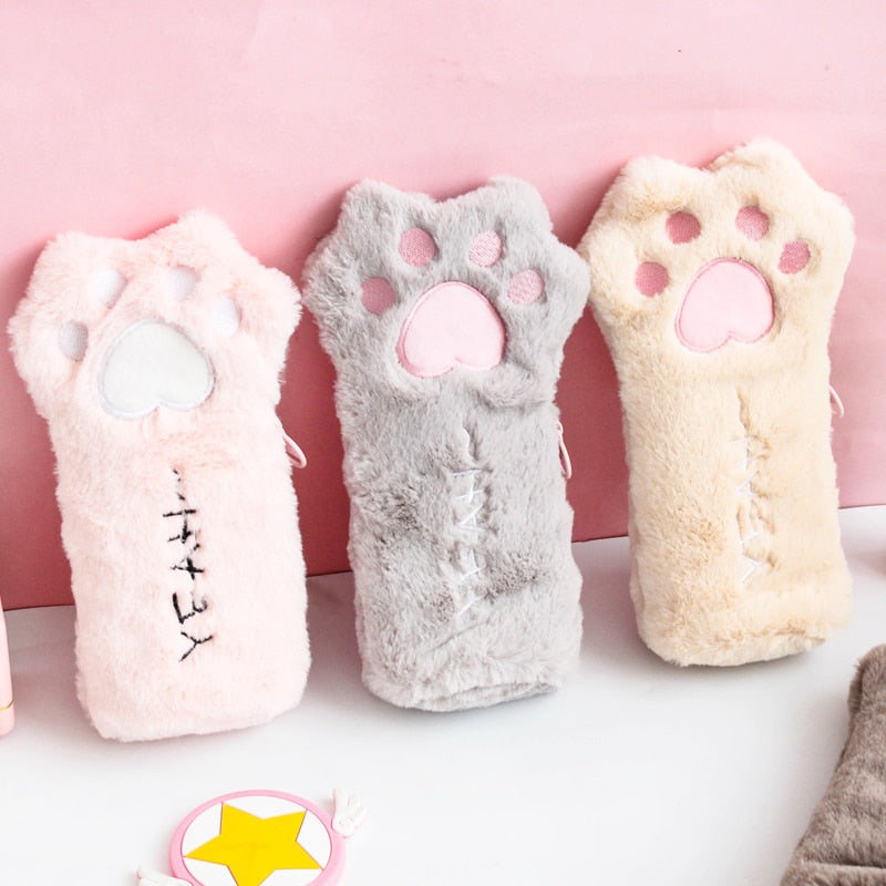 Kawaii Cat Paw Soft Plush Pencil Case