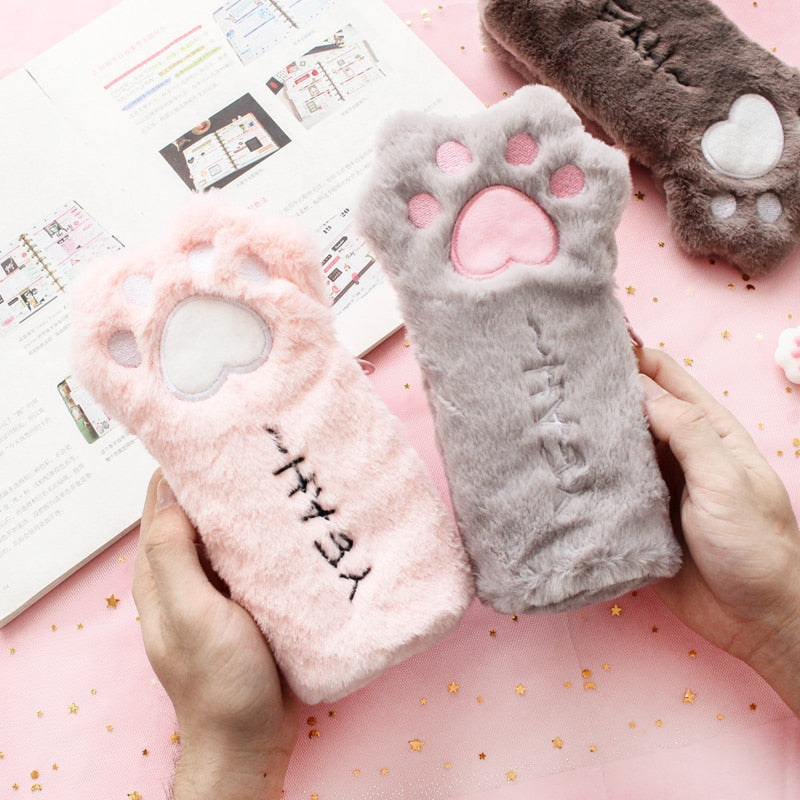 Kawaii Cat Paw Soft Plush Pencil Case