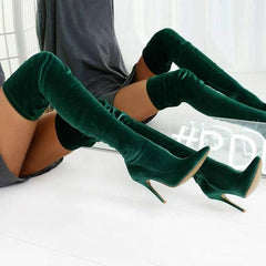 Women's Stiletto Heel Boots Suede Elastic Slim Sexy Over the Knee