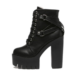 Gothic Black Boots Lace-up Platform Ankle High Heels Punk