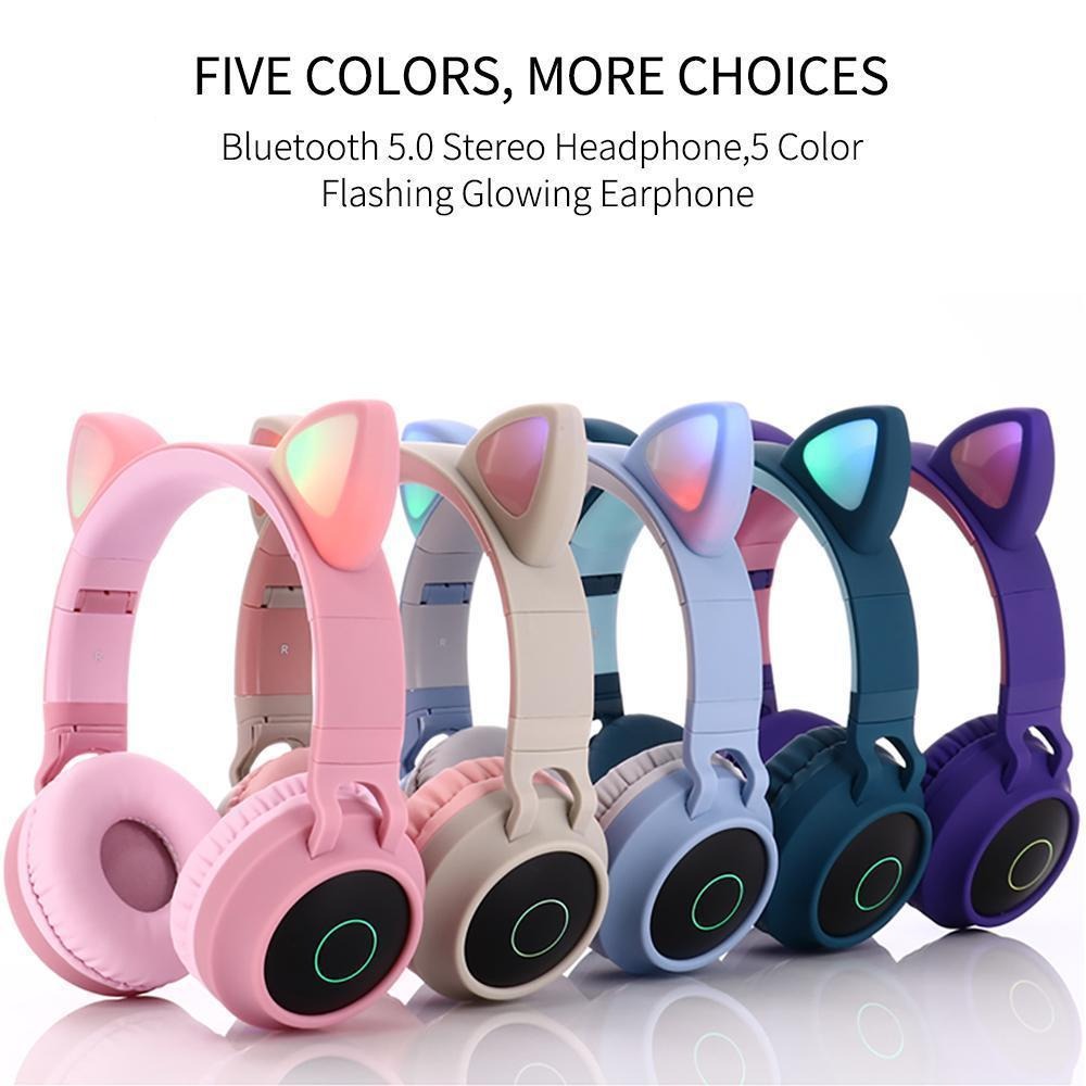 Cat Ears Bluetooth Headphones with LED Lights