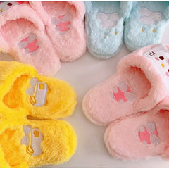 Winter Plush Bowtie Sweet Girl Cute Home Slipper