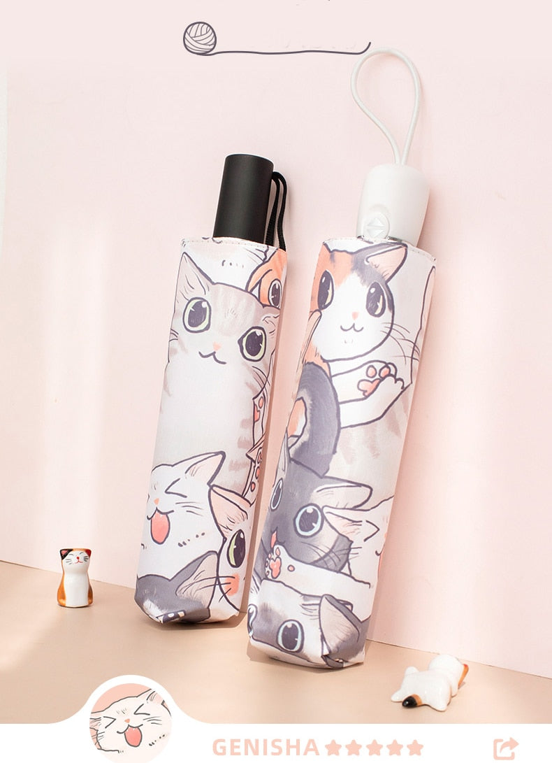 Automatic Sunscreen Cute Cat Claw Three-Folding Umbrella