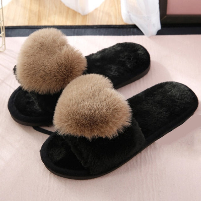 Cute Heart Plush Warm Suede Slippers