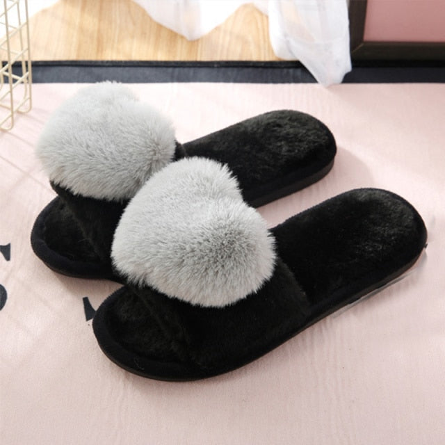 Cute Heart Plush Warm Suede Slippers