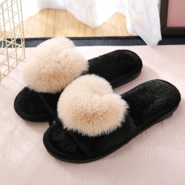 Cute Heart Plush Warm Suede Slippers