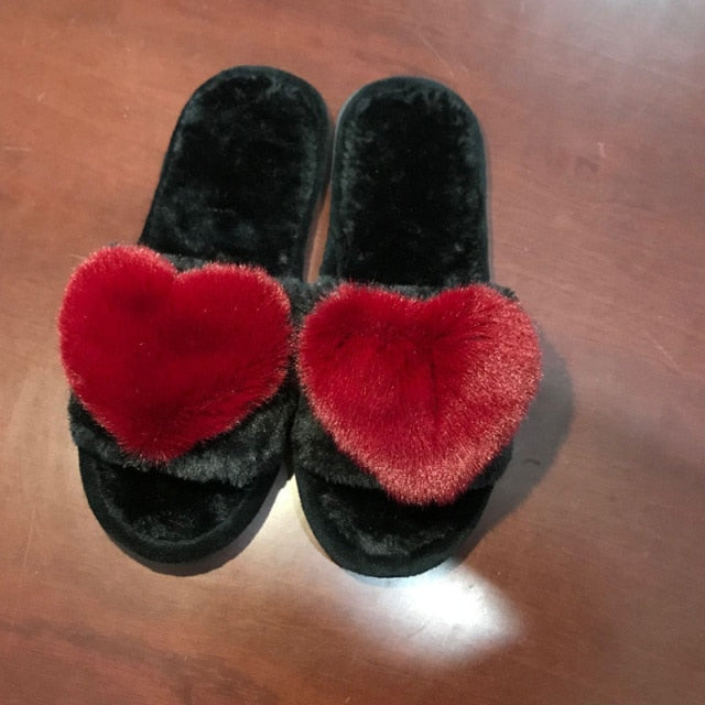 Cute Heart Plush Warm Suede Slippers