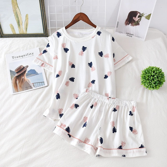 Cotton Sleepwear Suit Heart Print Pajamas