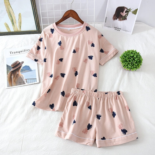 Cotton Sleepwear Suit Heart Print Pajamas