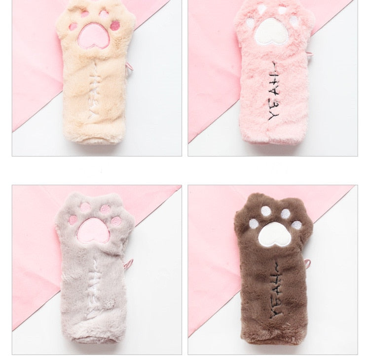 Kawaii Cat Paw Soft Plush Pencil Case