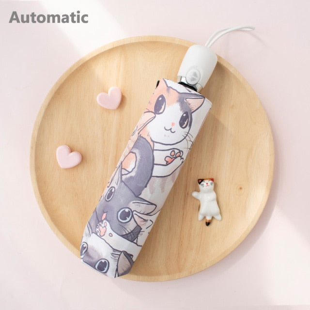 Automatic Sunscreen Cute Cat Claw Three-Folding Umbrella