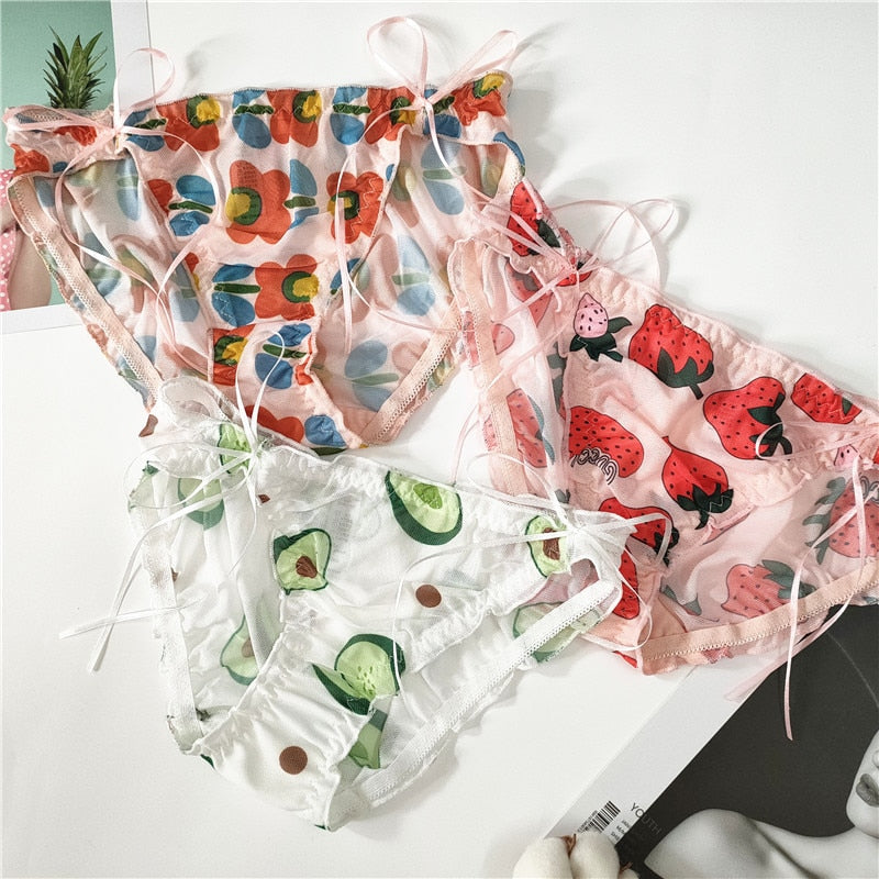 Cute Strawberry Avocado Lace Undies