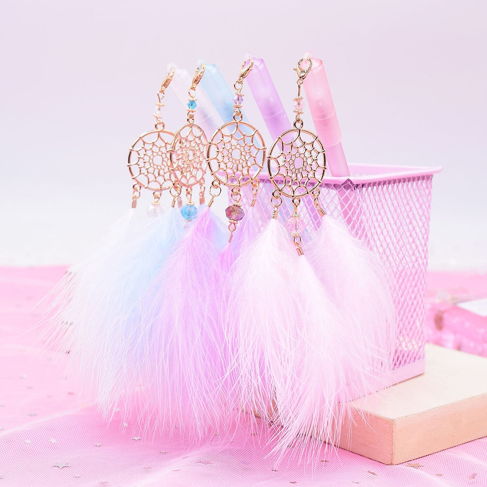 4Pcs Cute Feather Pendant Neutral Pens