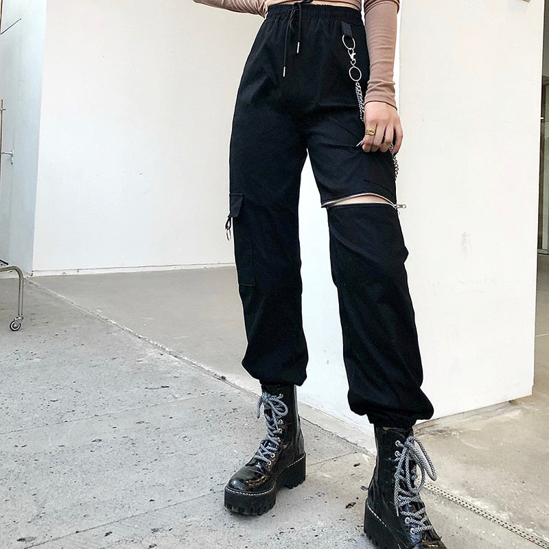 Alt E Girl Goth Black Metal Chain Cargo Pants