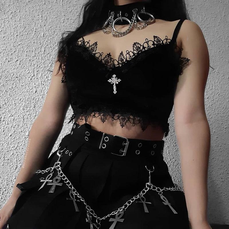 Gothic Dark Lace Halter Tops