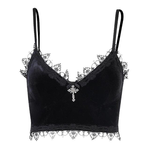 Gothic Dark Lace Halter Tops