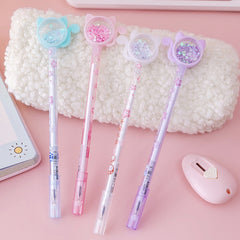 4 Pcs Stationery Kawaii Gel Pen Cat Glitter Design