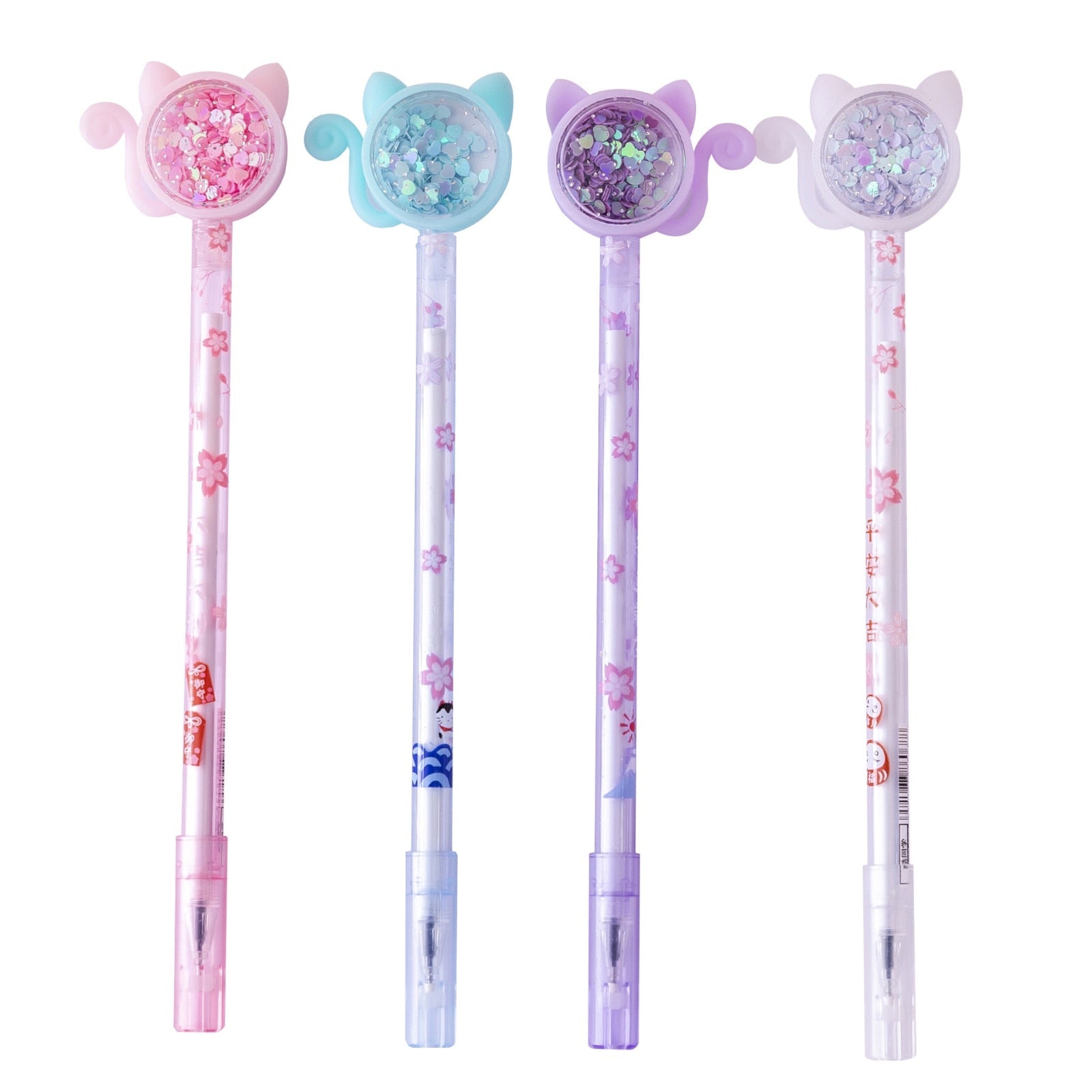 4 Pcs Stationery Kawaii Gel Pen Cat Glitter Design