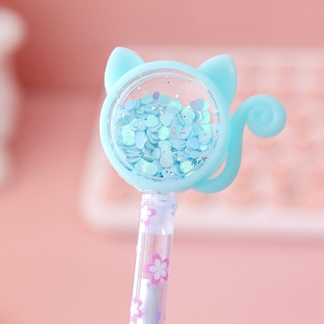 4 Pcs Stationery Kawaii Gel Pen Cat Glitter Design