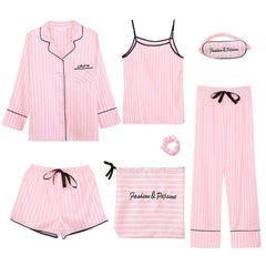 Pink 7 Piece Silk Pajamas Sets