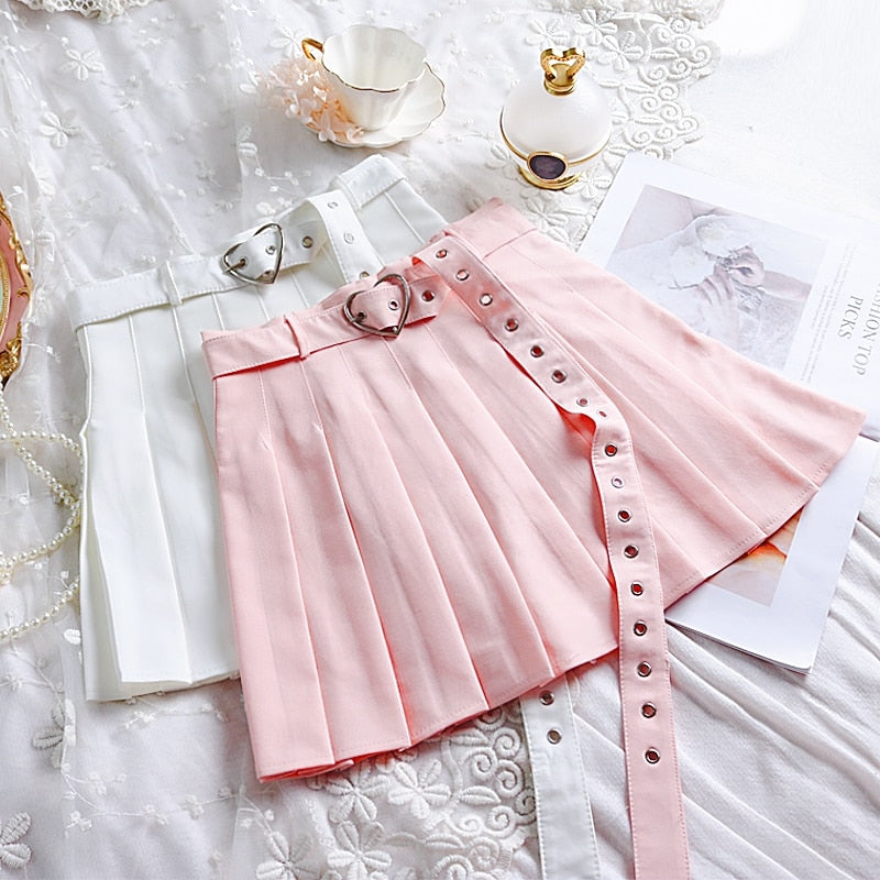 JK Pleated Skirt with Heart Shape Belt