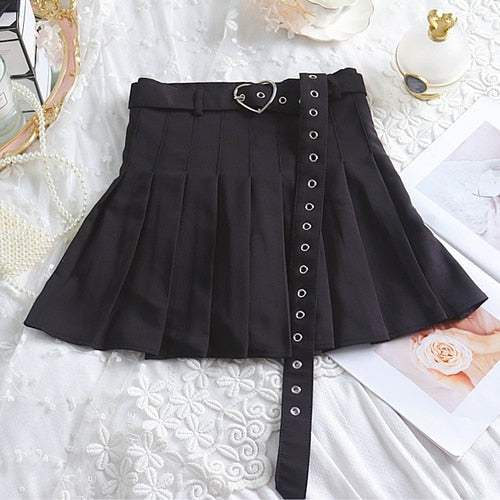 JK Pleated Skirt with Heart Shape Belt