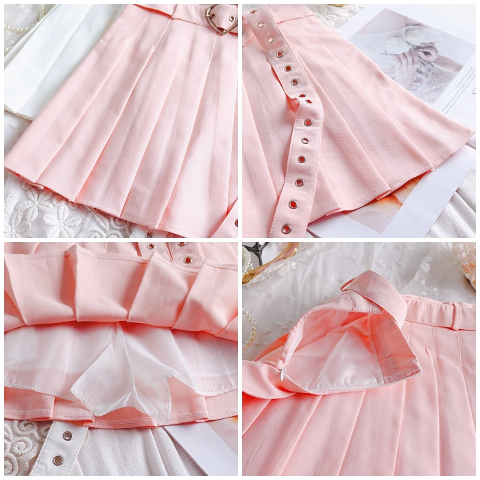 JK Pleated Skirt with Heart Shape Belt