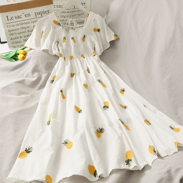 Korean Cherry Strawberry Puff Sleeve Dress